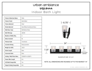 Urban Ambiance - Bath Light - UQL6444 Transitional Indoor Bath Light, 7.25''H x 32.00''W x 6.75''Dep, Matte Black Finish, Wylie Collection - 