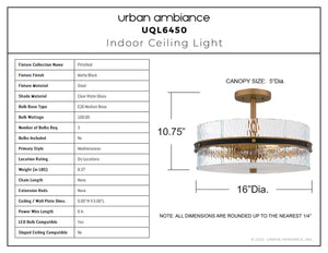 Urban Ambiance - Ceiling Light - UQL6450 Mediterranean Indoor Ceiling Light, 10.75''H x 16.00''W x 16.00''Dep, Matte Black Finish, Pittsfield Collection - 