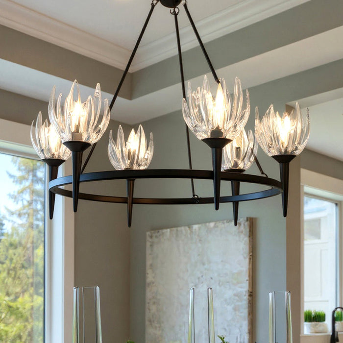 UQL6471 Traditional Indoor Chandelier, 30.00''H x 31.00''W x 31.00''Dep, Matte Black Finish, Moline Collection