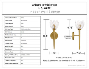 Urban Ambiance - Wall Sconce - UQL6472 Traditional Indoor Wall Sconce, 18.50''H x 6.00''W x 7.50''Dep, Brushed Gold Finish, Moline Collection - 