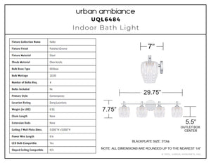 Urban Ambiance - Bath Light - UQL6484 Contemporary Indoor Bath Light, 7.75''H x 29.75''W x 7.00''Dep, Polished Chrome Finish, Keller Collection - 