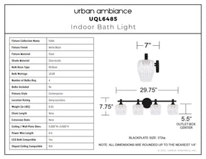 Urban Ambiance - Bath Light - UQL6485 Contemporary Indoor Bath Light, 7.75''H x 29.75''W x 7.00''Dep, Matte Black Finish, Keller Collection - 