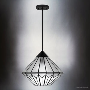 Urban Ambiance - Pendant - UQL6520 Craftsman Indoor Pendant, 12.75''H x 15.00''W x 15.00''Dep, Matte Black Finish, Hutchinson Collection - 