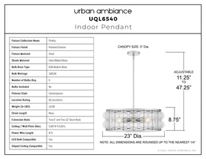 Urban Ambiance - Pendant - UQL6540 Contemporary Indoor Pendant, 8.75''H x 23.00''W x 23.00''Dep, Polished Chrome Finish, Findlay Collection - 