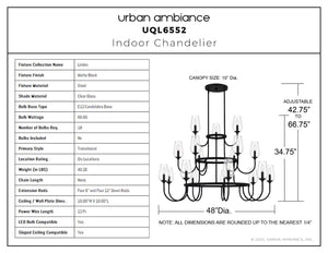 Urban Ambiance - Chandelier - UQL6552 Transitional Indoor Chandelier, 34.75''H x 48.00''W x 48.00''Dep, Matte Black Finish, Linden Collection - 