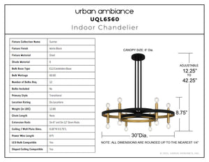 Urban Ambiance - Chandelier - UQL6560 Transitional Indoor Chandelier, 9.75''H x 30.00''W x 30.00''Dep, Matte Black Finish, Sumter Collection - 