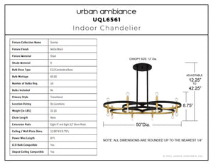 Urban Ambiance - Chandelier - UQL6561 Transitional Indoor Chandelier, 9.75''H x 50.00''W x 50.00''Dep, Matte Black Finish, Sumter Collection - 