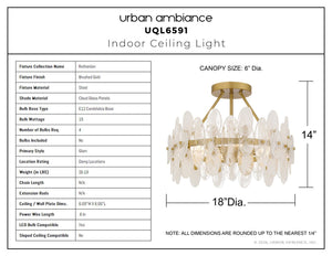 Urban Ambiance - Ceiling Light - UQL6591 Glam Indoor Ceiling Light, 14''H x 18''W x 18''Dep, Brushed Gold Finish, Rotherdon Collection - 