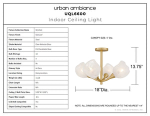 Urban Ambiance - Ceiling Light - UQL6600 Art Deco Indoor Ceiling Light, 13.75''H x 22''W x 22''Dep, Gold Leaf Finish, Ulmsford Collection - 