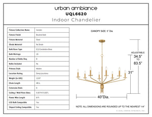 Urban Ambiance - Chandelier - UQL6620 Modern Indoor Chandelier, 31''H x 40''W x 40''Dep, Brushed Gold Finish, Ivenden Collection - 