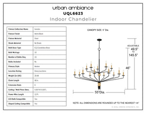 Urban Ambiance - Chandelier - UQL6623 Modern Indoor Chandelier, 46''H x 55''W x 55''Dep, Matte Black Finish, Ivenden Collection - 