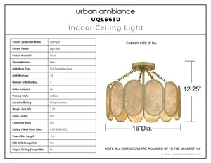 Urban Ambiance - Ceiling Light - UQL6630 Art Deco Indoor Ceiling Light, 12.25''H x 16''W x 16''Dep, Light Gold Finish, Kellington Collection - 