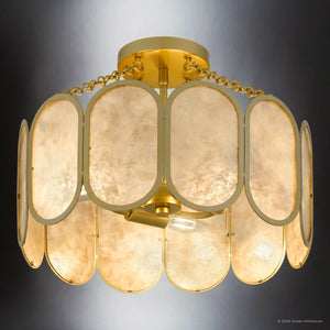 Urban Ambiance - Ceiling Light - UQL6630 Art Deco Indoor Ceiling Light, 12.25''H x 16''W x 16''Dep, Light Gold Finish, Kellington Collection - 
