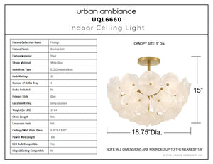 Urban Ambiance - Ceiling Light - UQL6660 Glam Indoor Ceiling Light, 15''H x 18.75''W x 18.75''Dep, Brushed Gold Finish, Foxleigh Collection - 