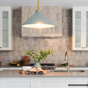 Urban Ambiance - Pendant - UQL6680 Mid - Century Modern Indoor Pendant, 7.5''H x 14''W x 14''Dep, Brushed Gold Finish, Netherfell Collection - 