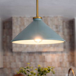 Urban Ambiance - Pendant - UQL6680 Mid - Century Modern Indoor Pendant, 7.5''H x 14''W x 14''Dep, Brushed Gold Finish, Netherfell Collection - 