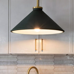 Urban Ambiance - Pendant - UQL6681 Mid - Century Modern Indoor Pendant, 7.5''H x 14''W x 14''Dep, Brushed Gold Finish, Netherfell Collection - 