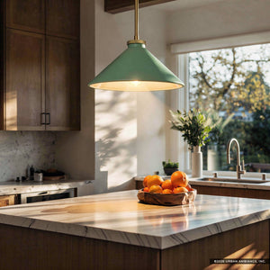 Urban Ambiance - Pendant - UQL6682 Mid - Century Modern Indoor Pendant, 7.5''H x 14''W x 14''Dep, Brushed Gold Finish, Netherfell Collection - 