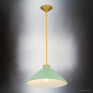 Urban Ambiance - Pendant - UQL6682 Mid - Century Modern Indoor Pendant, 7.5''H x 14''W x 14''Dep, Brushed Gold Finish, Netherfell Collection - 