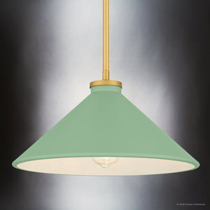 Urban Ambiance - Pendant - UQL6682 Mid - Century Modern Indoor Pendant, 7.5''H x 14''W x 14''Dep, Brushed Gold Finish, Netherfell Collection - 