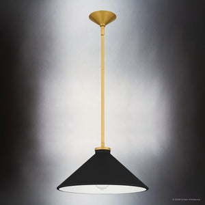 Urban Ambiance - Pendant - UQL6683 Mid - Century Modern Indoor Pendant, 7.5''H x 14''W x 14''Dep, Brushed Gold Finish, Netherfell Collection - 
