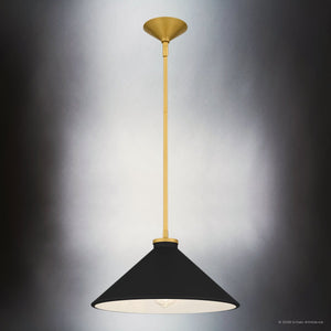 Urban Ambiance - Pendant - UQL6683 Mid - Century Modern Indoor Pendant, 7.5''H x 14''W x 14''Dep, Brushed Gold Finish, Netherfell Collection - 