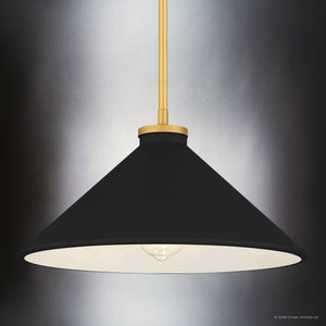 Urban Ambiance - Pendant - UQL6683 Mid - Century Modern Indoor Pendant, 7.5''H x 14''W x 14''Dep, Brushed Gold Finish, Netherfell Collection - 