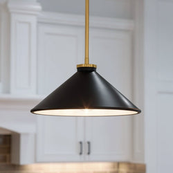 Urban Ambiance - Pendant - UQL6683 Mid - Century Modern Indoor Pendant, 7.5''H x 14''W x 14''Dep, Brushed Gold Finish, Netherfell Collection - 