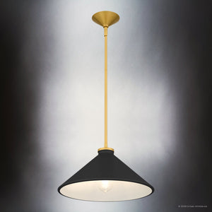 Urban Ambiance - Pendant - UQL6683 Mid - Century Modern Indoor Pendant, 7.5''H x 14''W x 14''Dep, Brushed Gold Finish, Netherfell Collection - 