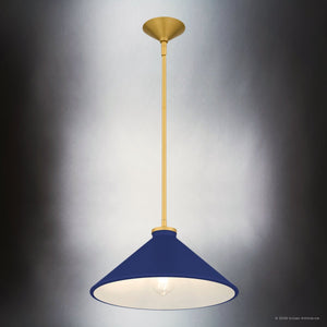Urban Ambiance - Pendant - UQL6684 Mid - Century Modern Indoor Pendant, 7.5''H x 14''W x 14''Dep, Brushed Gold Finish, Netherfell Collection - 