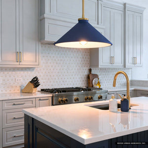 Urban Ambiance - Pendant - UQL6684 Mid - Century Modern Indoor Pendant, 7.5''H x 14''W x 14''Dep, Brushed Gold Finish, Netherfell Collection - 