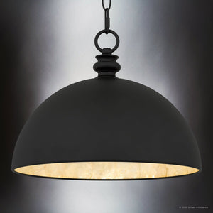 Urban Ambiance - Pendant - UQL6690 Industrial Indoor Pendant, 10.75''H x 13.75''W x 13.75''Dep, Matte Black Finish, Ashcombe Collection - 