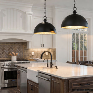 Urban Ambiance - Pendant - UQL6690 Industrial Indoor Pendant, 10.75''H x 13.75''W x 13.75''Dep, Matte Black Finish, Ashcombe Collection - 