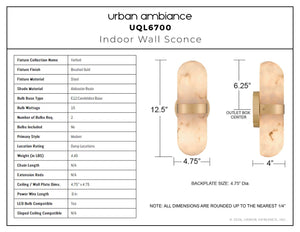 Urban Ambiance - Wall Sconce - UQL6700 Modern Indoor Wall Sconce, 12.5''H x 4.75''W x 4''Dep, Brushed Gold Finish, Varford Collection - 
