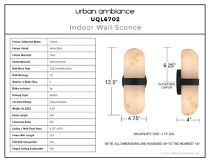 Urban Ambiance - Wall Sconce - UQL6702 Modern Indoor Wall Sconce, 12.5''H x 4.75''W x 4''Dep, Matte Black Finish, Varford Collection - 