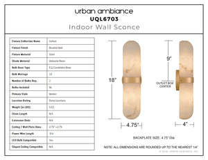 Urban Ambiance - Wall Sconce - UQL6703 Modern Indoor Wall Sconce, 18''H x 4.75''W x 4''Dep, Brushed Gold Finish, Varford Collection - 