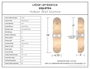 Urban Ambiance - Wall Sconce - UQL6704 Modern Indoor Wall Sconce, 18''H x 4.75''W x 4''Dep, Polished Chrome Finish, Varford Collection - 
