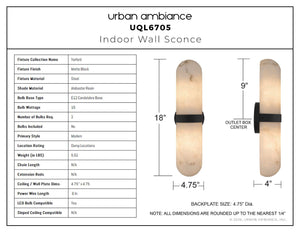 Urban Ambiance - Wall Sconce - UQL6705 Modern Indoor Wall Sconce, 18''H x 4.75''W x 4''Dep, Matte Black Finish, Varford Collection - 