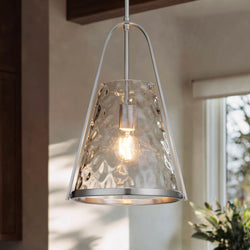 Urban Ambiance - Pendant - UQL6710 Modern Indoor Pendant, 18''H x 11.5''W x 10.5''Dep, Brushed Nickel Finish, Rainswell Collection - 