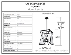 Urban Ambiance - Pendant - UQL6721 Contemporary Indoor Pendant, 18.75''H x 14''W x 14''Dep, Matte Black Finish, Purleigh Collection - 