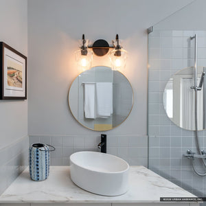 Urban Ambiance - Bath Light - UQL6830 Farmhouse Indoor Bath Light, 9.5''H x 14.25''W x 6.5''Dep, Matte Black Finish, Moorford Collection - 