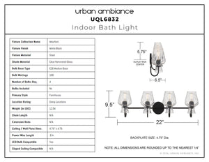 Urban Ambiance - Bath Light - UQL6832 Farmhouse Indoor Bath Light, 9.5''H x 30.25''W x 6.5''Dep, Matte Black Finish, Moorford Collection - 