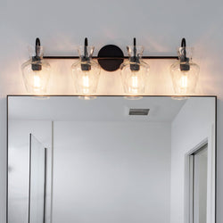 Urban Ambiance - Bath Light - UQL6832 Farmhouse Indoor Bath Light, 9.5''H x 30.25''W x 6.5''Dep, Matte Black Finish, Moorford Collection - 