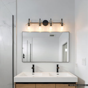Urban Ambiance - Bath Light - UQL6832 Farmhouse Indoor Bath Light, 9.5''H x 30.25''W x 6.5''Dep, Matte Black Finish, Moorford Collection - 