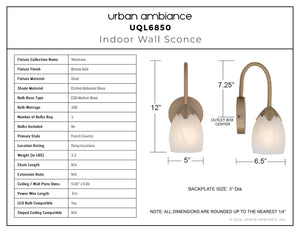 Urban Ambiance - Wall Sconce - UQL6850 French Country Indoor Wall Sconce, 12''H x 5''W x 6.5''Dep, Bronze Gold Finish, Windmere Collection - 