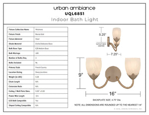 Urban Ambiance - Bath Light - UQL6851 French Country Indoor Bath Light, 9''H x 16''W x 7.25''Dep, Bronze Gold Finish, Windmere Collection - 