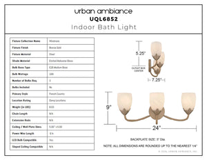 Urban Ambiance - Bath Light - UQL6852 French Country Indoor Bath Light, 9''H x 24''W x 7.25''Dep, Bronze Gold Finish, Windmere Collection - 