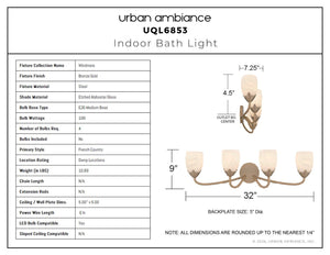 Urban Ambiance - Bath Light - UQL6853 French Country Indoor Bath Light, 9''H x 32''W x 7.25''Dep, Bronze Gold Finish, Windmere Collection - 