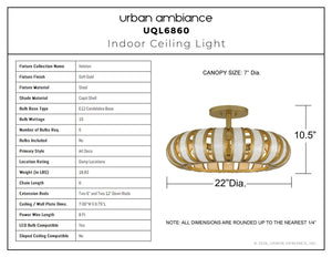 Urban Ambiance - Ceiling Light - UQL6860 Art Deco Indoor Ceiling Light, 10.5''H x 22''W x 22''Dep, Soft Gold Finish, Velston Collection - 