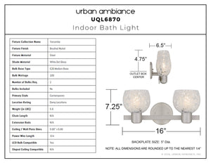 Urban Ambiance - Bath Light - UQL6870 Contemporary Indoor Bath Light, 7.25''H x 16''W x 6.5''Dep, Brushed Nickel Finish, Yarcombe Collection - 